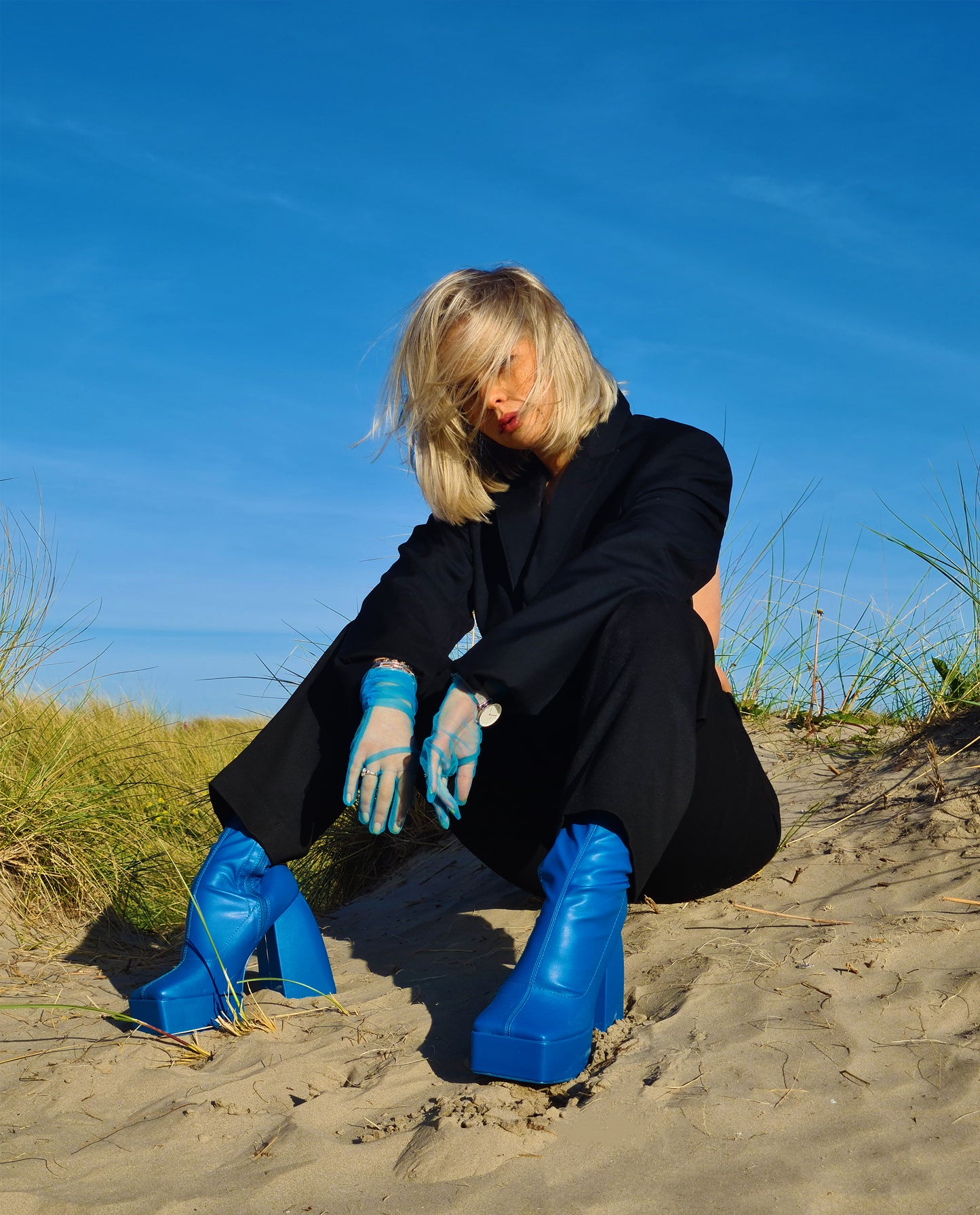 Blue Tulle Gloves
