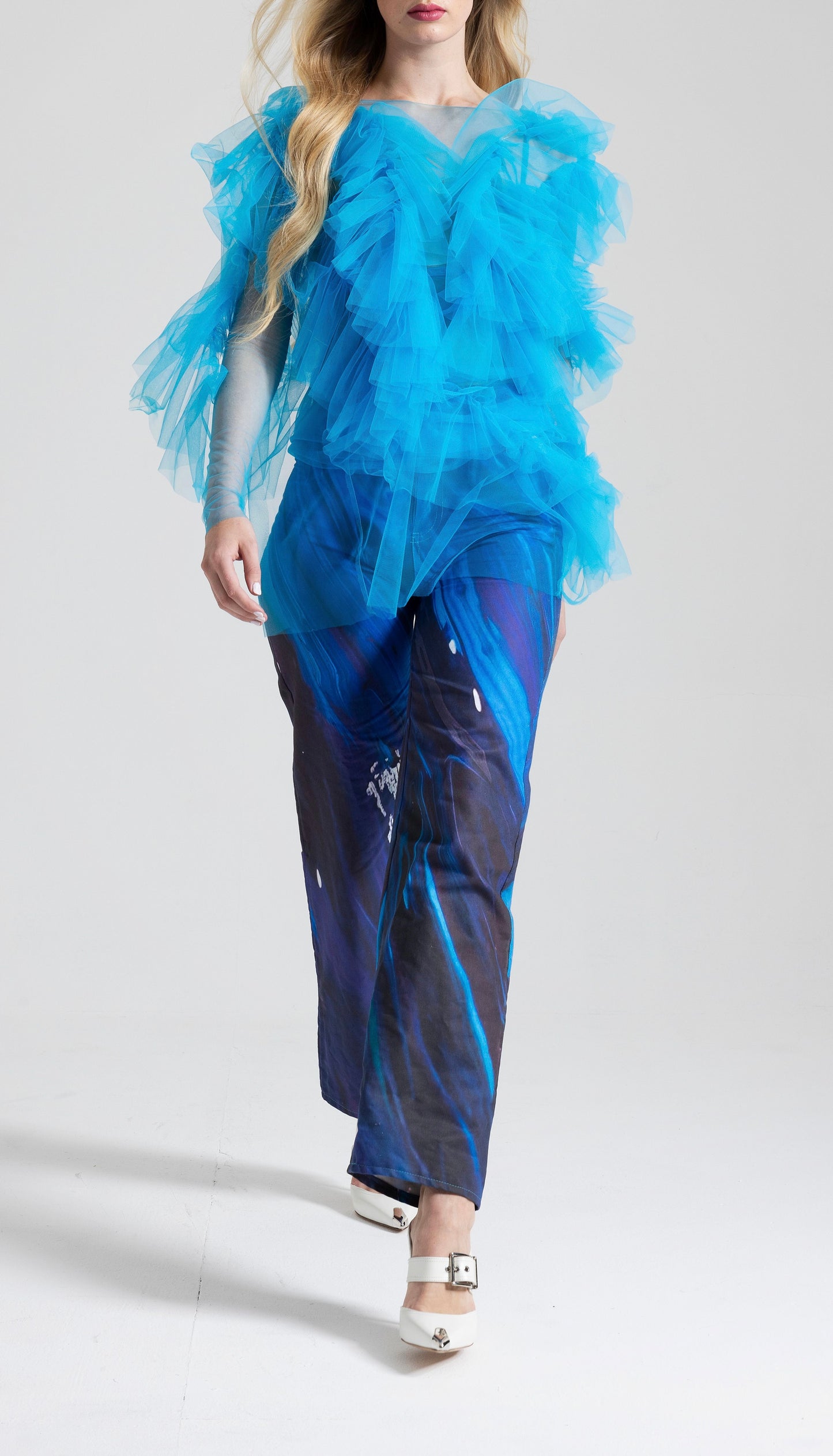 Blue Paint Print Trouser